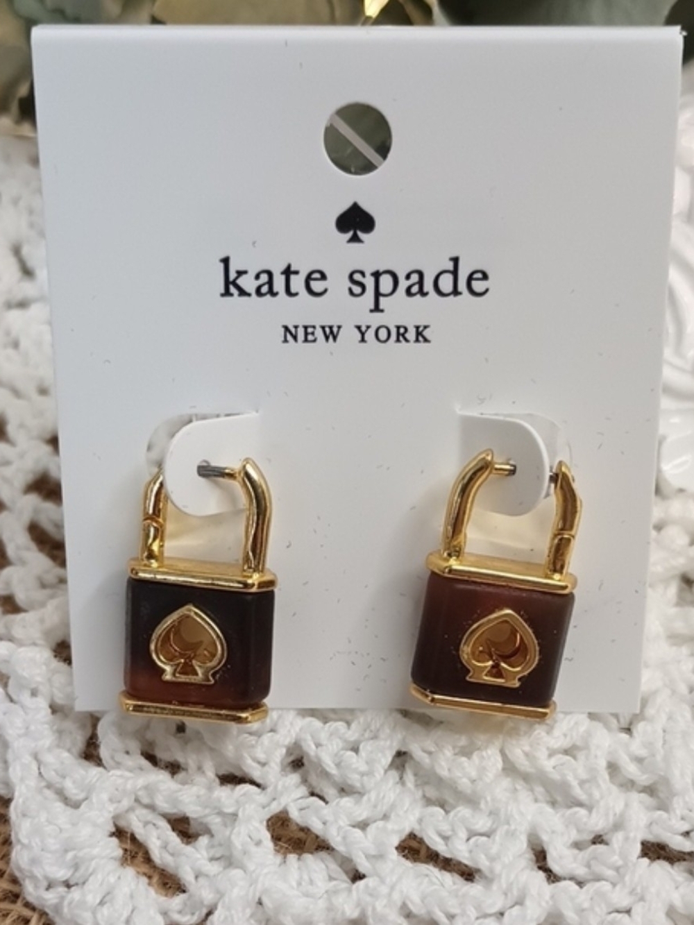 kate spade Brown and Gold Spade Lock Drop Earrings